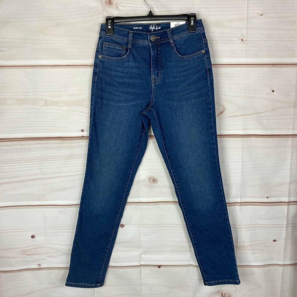 Style&Co Jeans Womens 2 Short Length Skinny High Rise Denim Dark Wash‎ Stretch